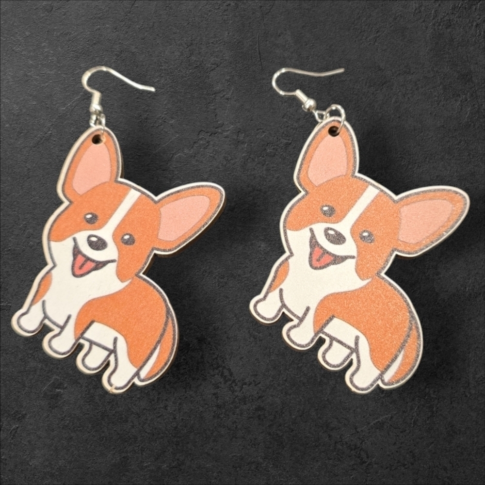 Wooden Dog Dangle Earrings